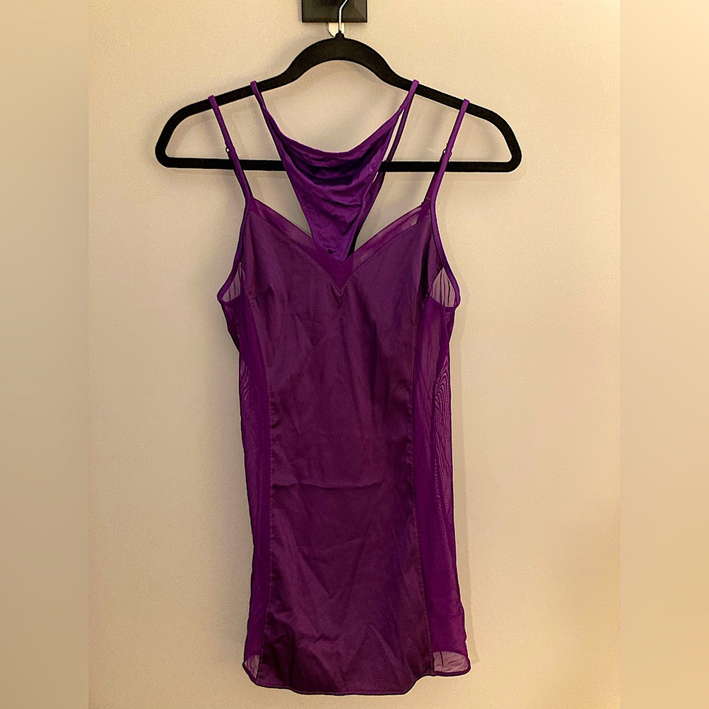 La Perla Studio purple satin and mesh lingerie slip set size 3 (medium)
